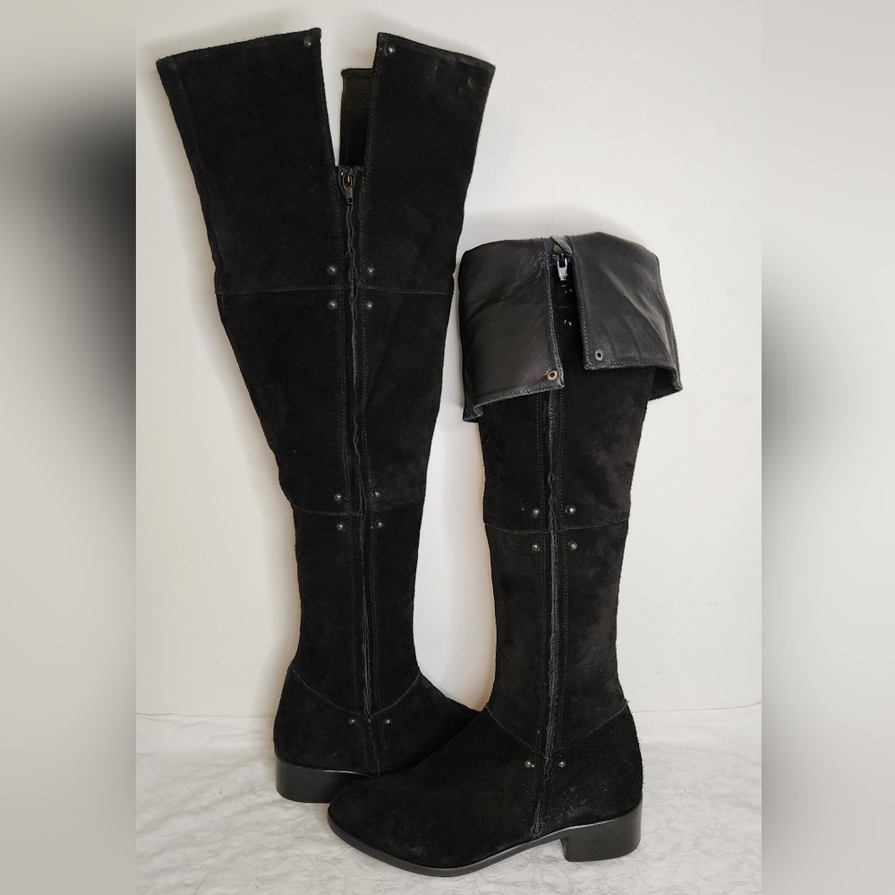 Black Suede Leather Knee High Boots